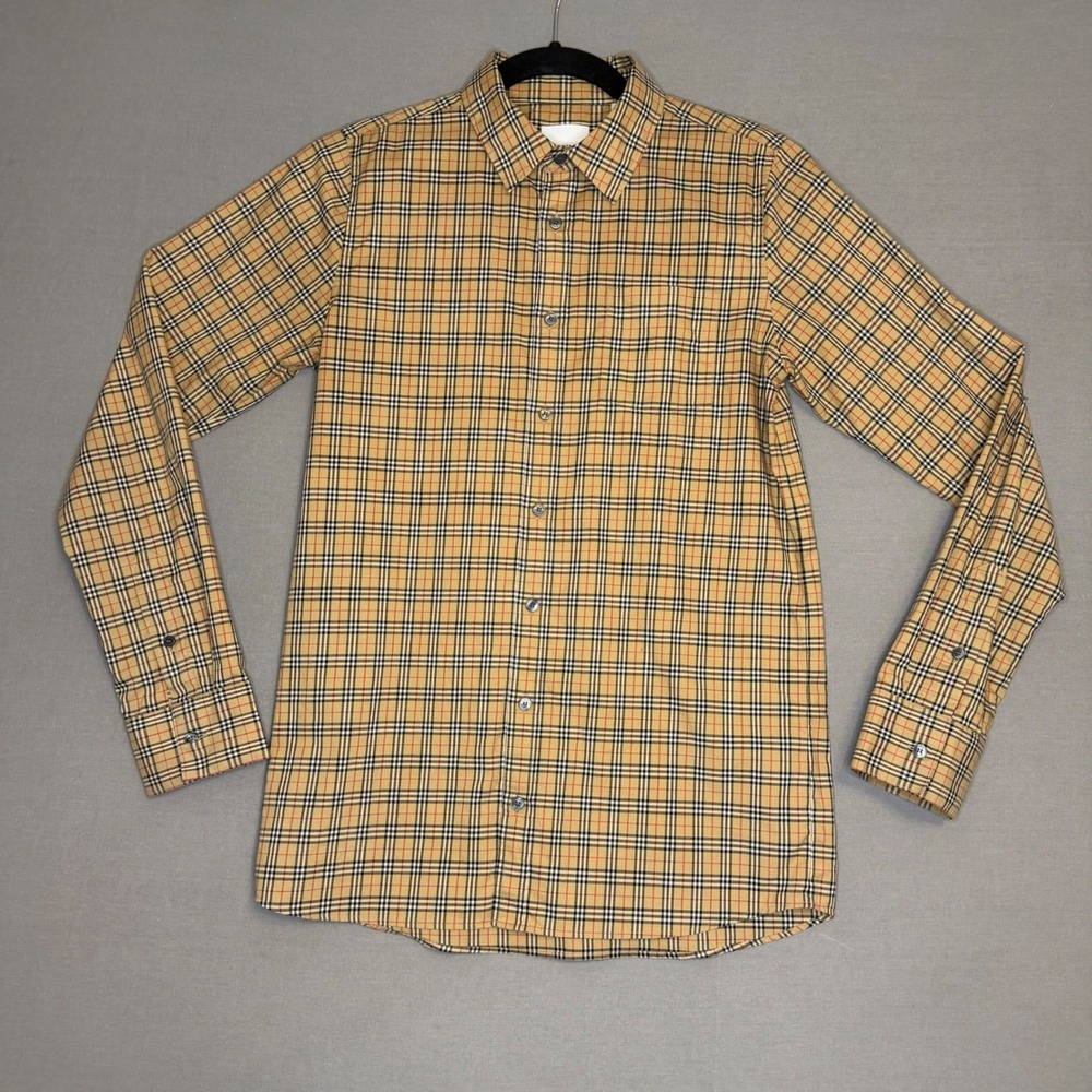 Burberry Kids Vintage Check Cotton Blend Button Down Shirt Beige 14Y 164cm